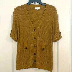 NWOT Charter Club Petite 3/4 Sleeve Brown Button Down Cardigan Size MP